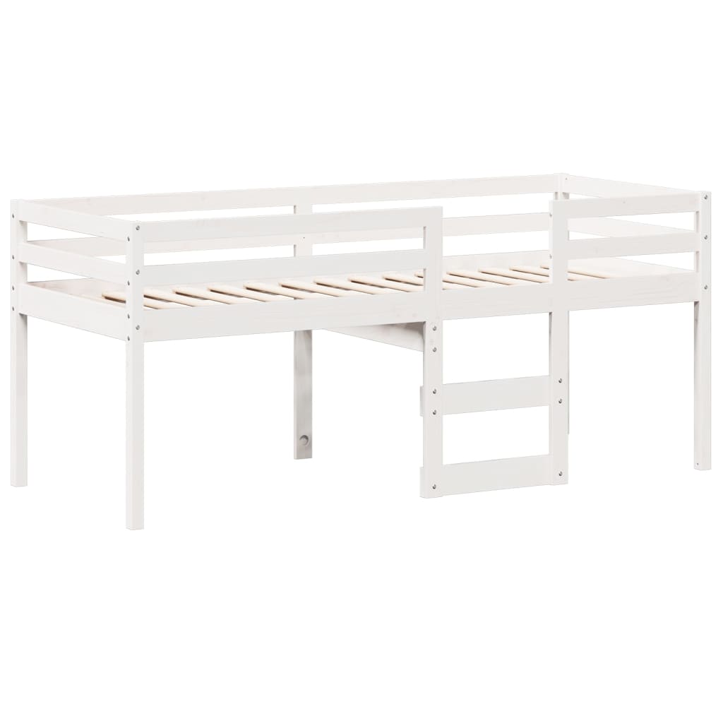 Fehér tömör fenyőfa magasított ágy tetővel 80 x 200 cm 5