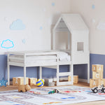Fehér tömör fenyőfa magasított ágy tetővel 80 x 200 cm