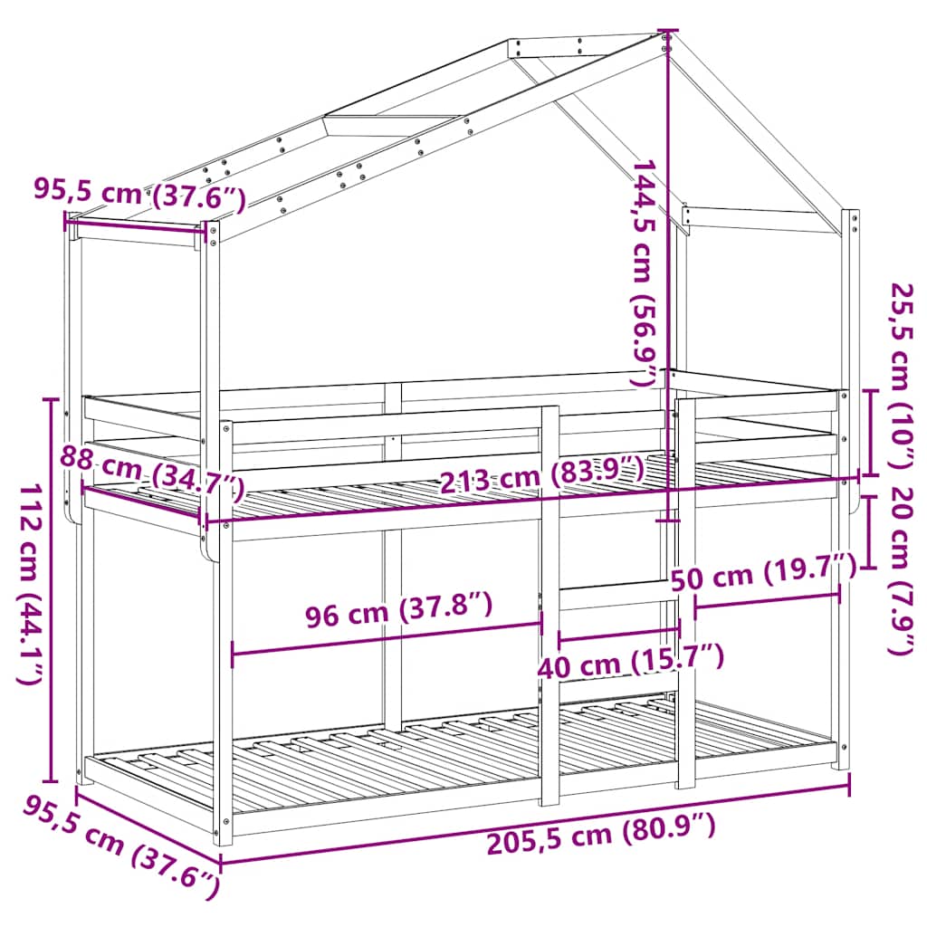 Tömör fenyőfa emeletes ágy matrac nélkül 90 x 200 cm 12