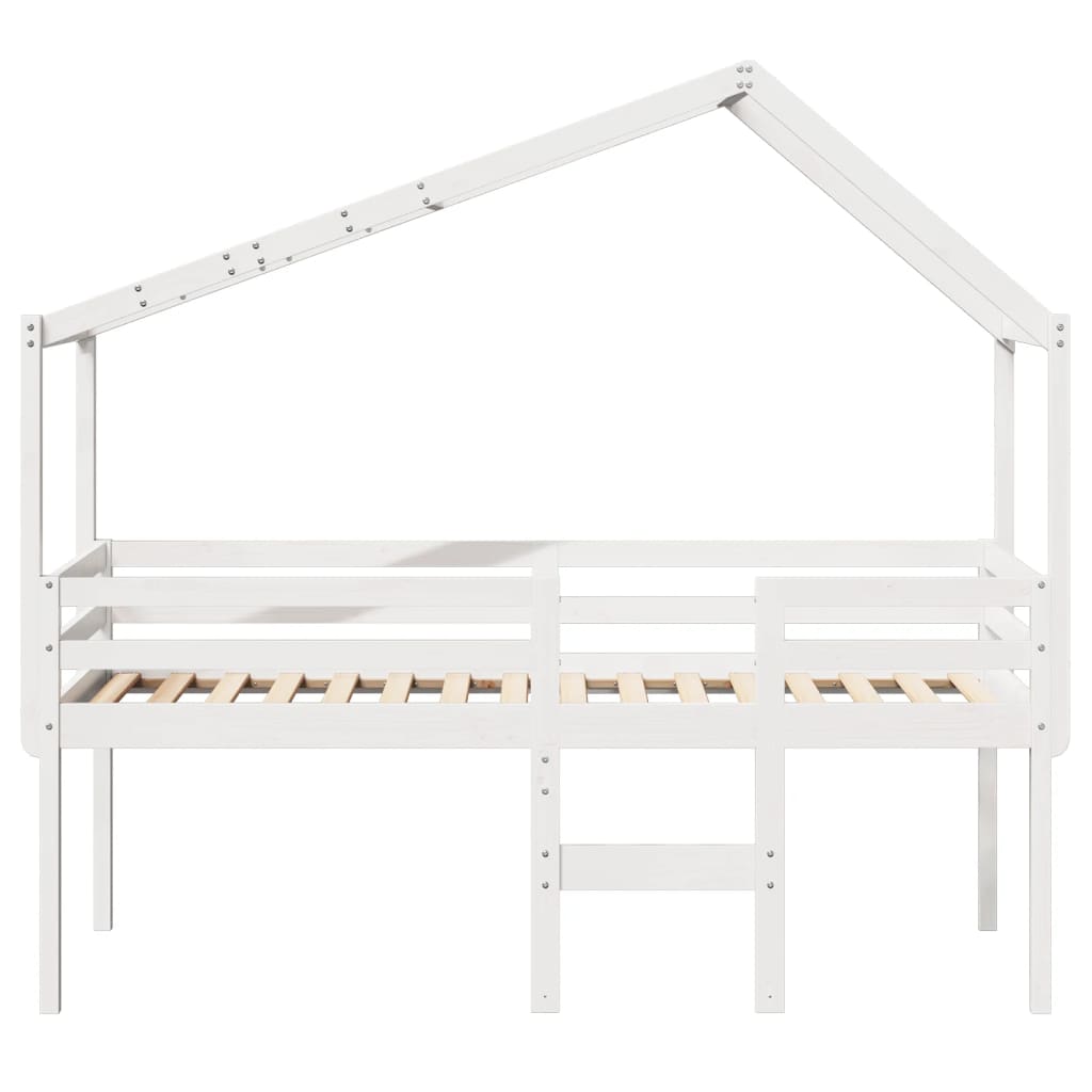 Fehér tömör fenyőfa magasított ágy tetővel 90 x 200 cm 4