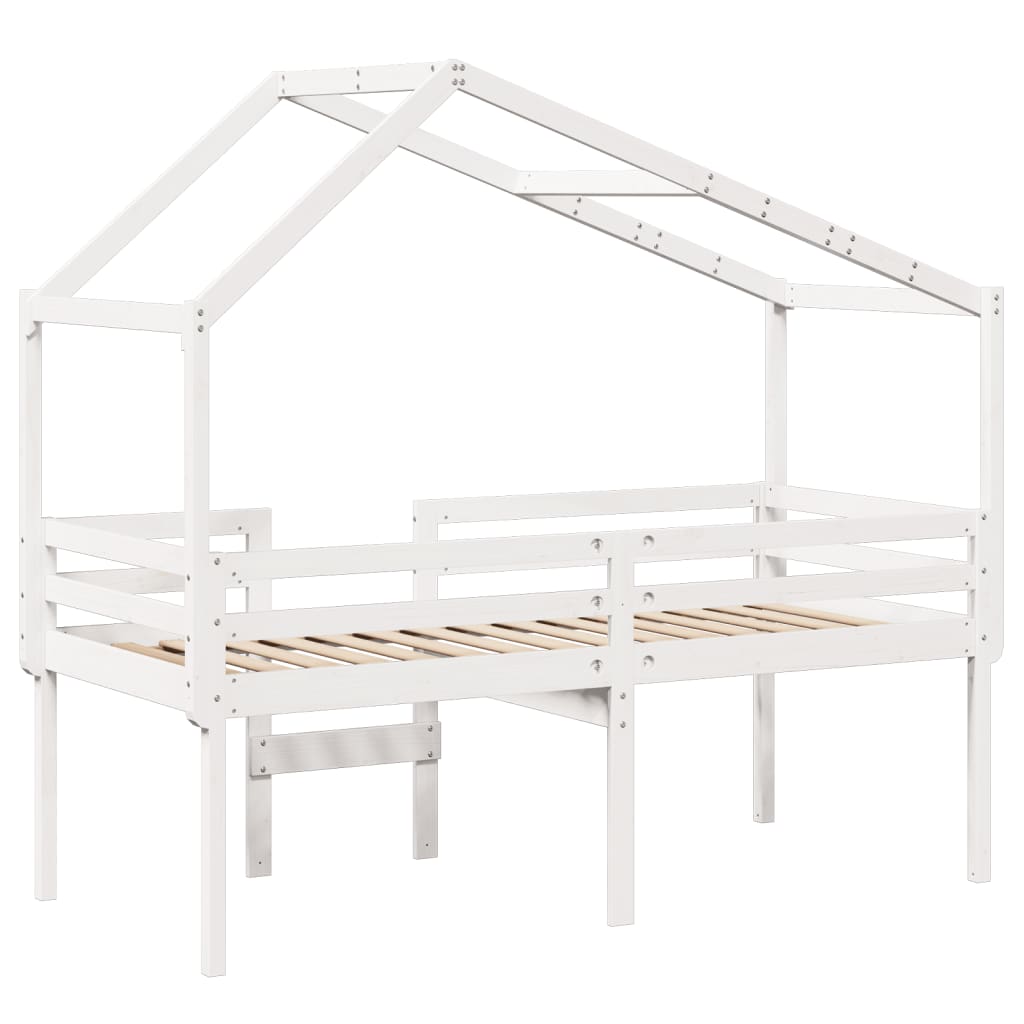 Fehér tömör fenyőfa magasított ágy tetővel 90 x 200 cm 8