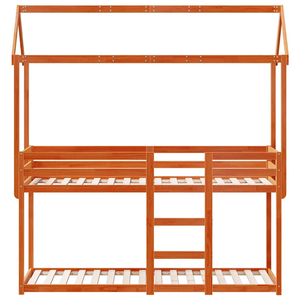 Viaszbarna tömör fenyőfa ágy emelettel és tetővel 80 x 200 cm 4