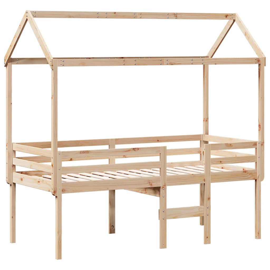 Tömör fenyőfa magasított ágy tetővel 80 x 200 cm 3