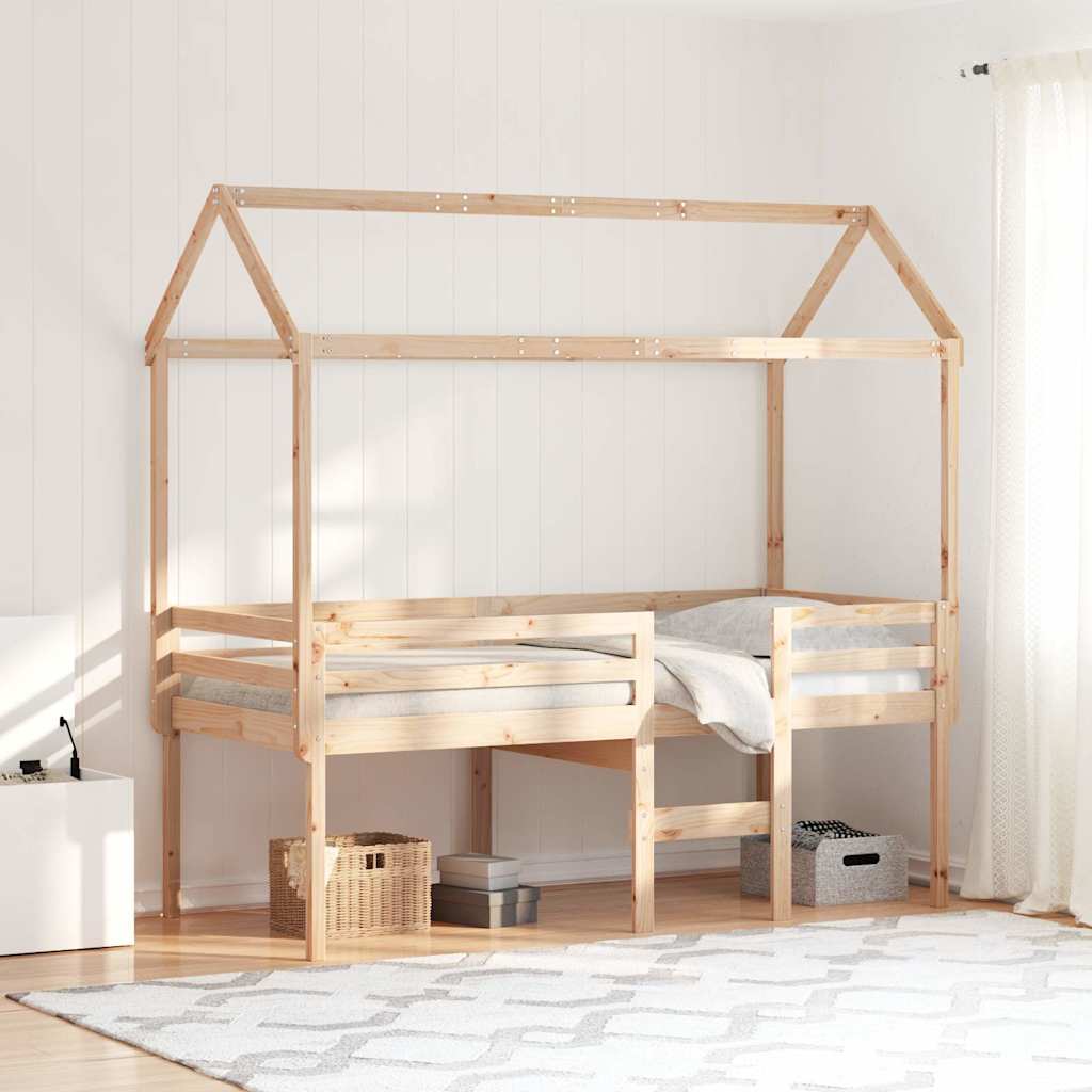 Tömör fenyőfa magasított ágy tetővel 80 x 200 cm