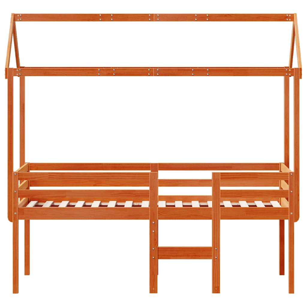 Viaszbarna tömör fenyőfa magasított ágy tetővel 80 x 200 cm 4