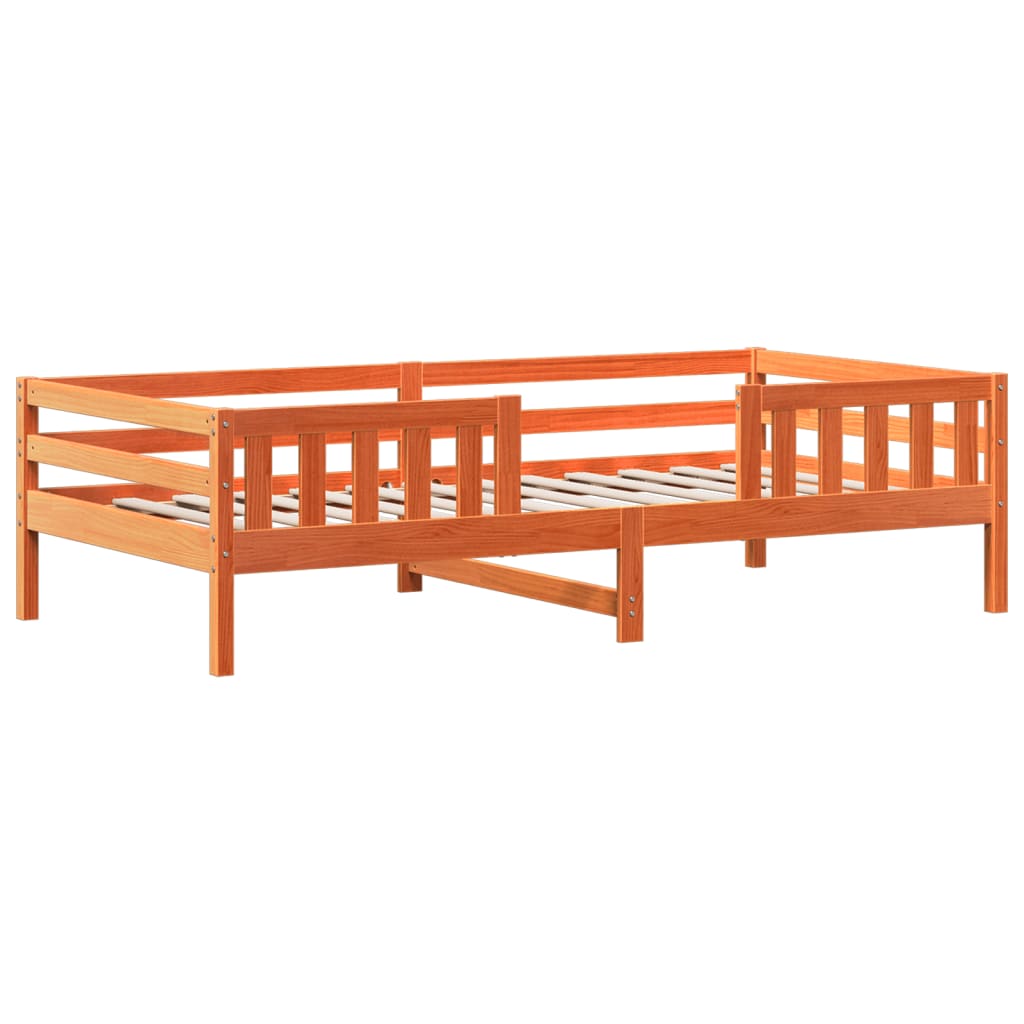 Viaszbarna tömör fenyőfa ágy és pad szett tetővel 90 x 190 cm 7