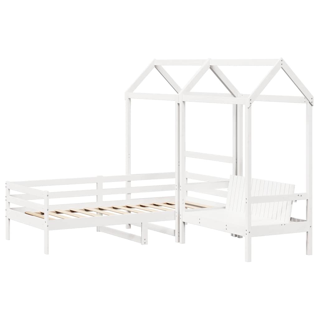 Fehér tömör fenyőfa kanapéágy és pad tetővel 80 x 200 cm 3