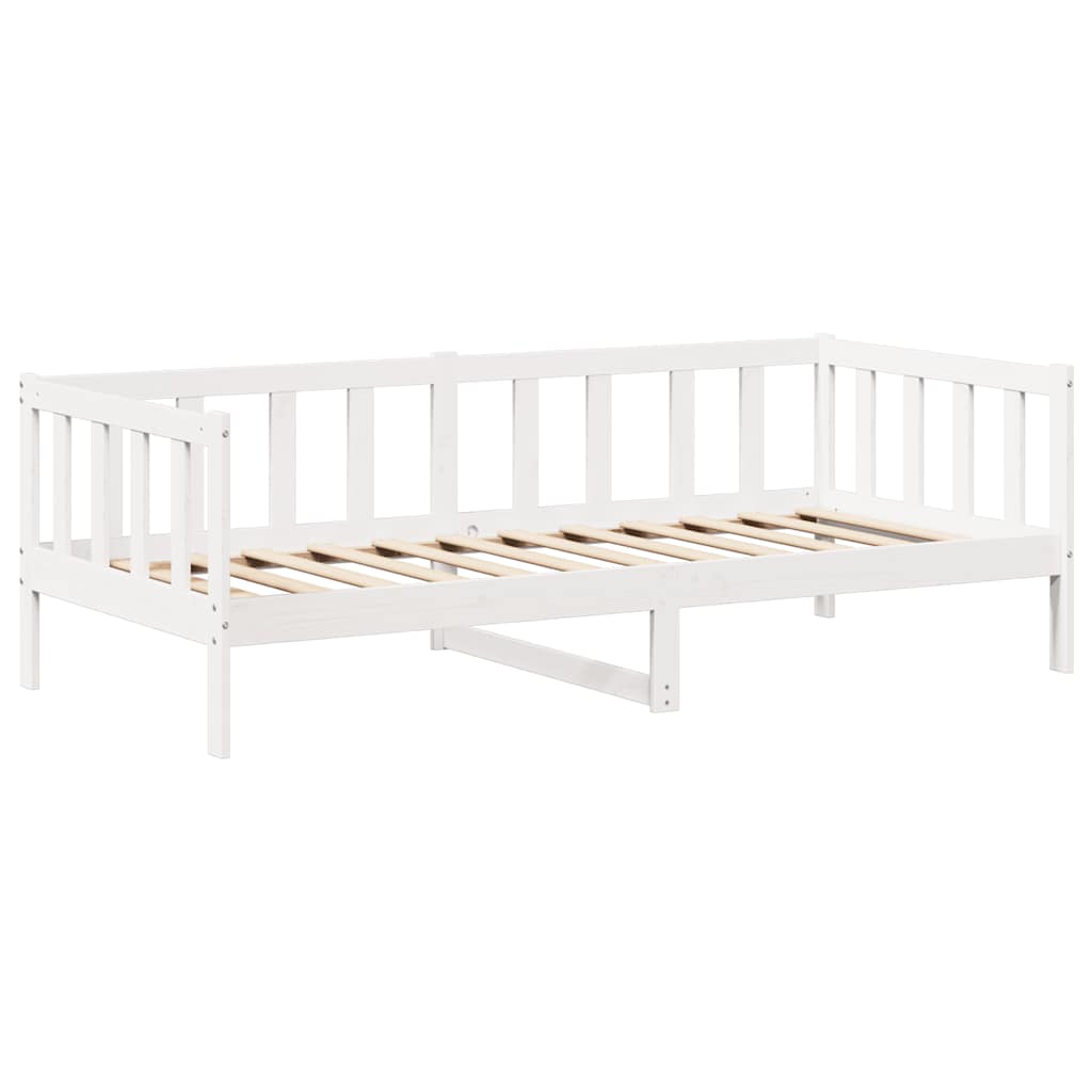 Fehér tömör fenyőfa kanapéágy és pad tetővel 80 x 200 cm 7