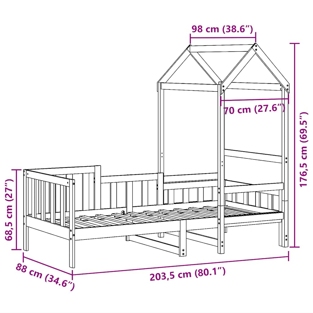 Fehér tömör fenyőfa kanapéágy tetővel 80 x 200 cm 12