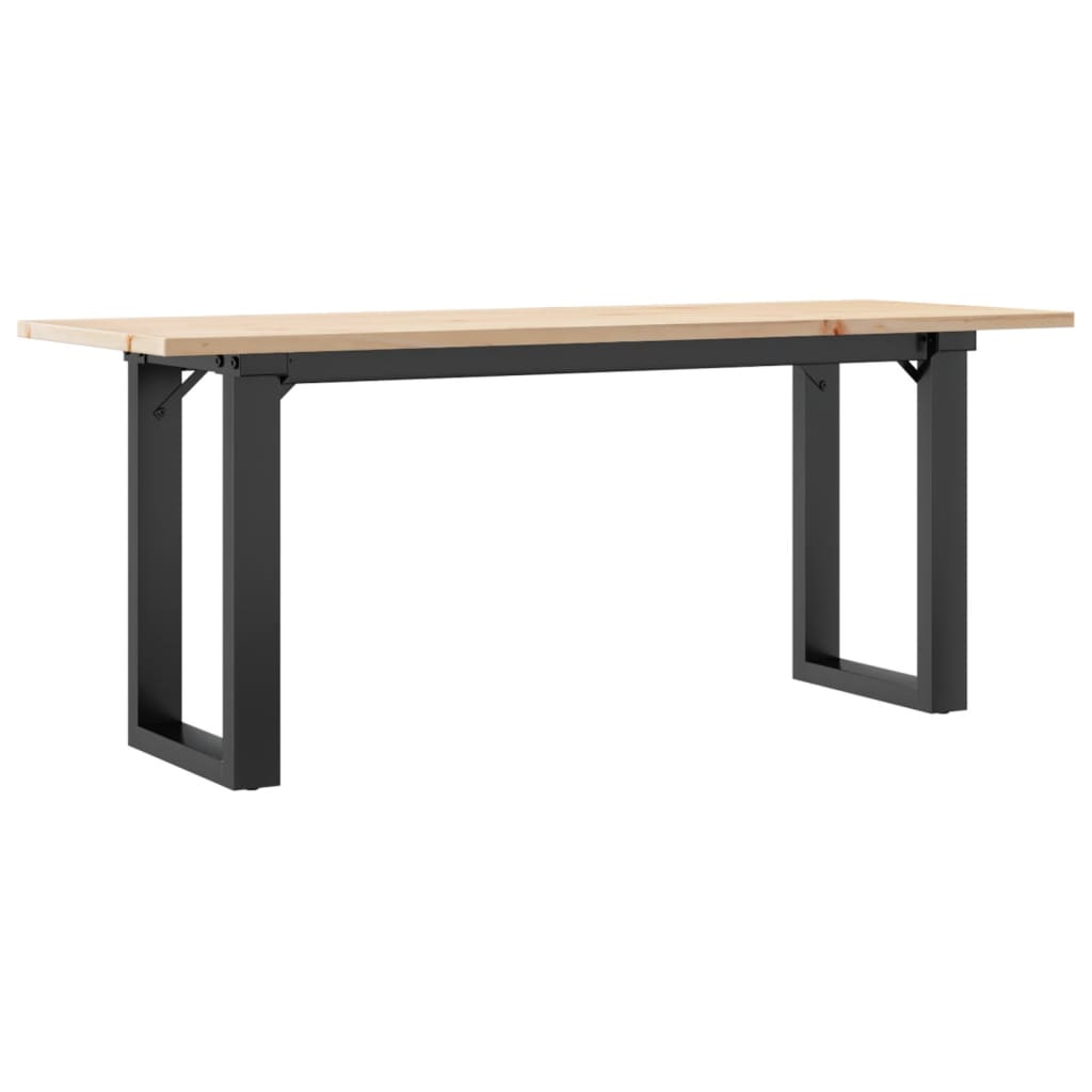 Tömör fenyőfa és acél dohányzóasztal O-vázzal 110x40x45 cm 2