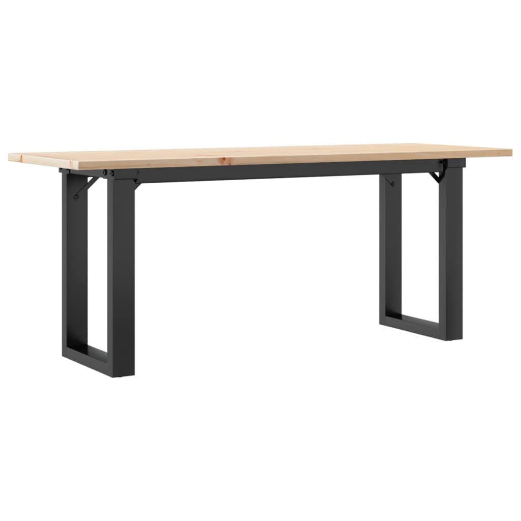 Tömör fenyőfa és acél dohányzóasztal O-vázzal 110x40x45 cm 6