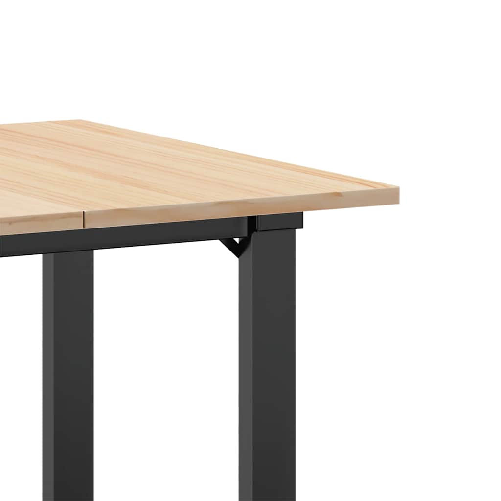 Tömör fenyőfa és acél étkezőasztal O-vázzal 70x70x75 cm 7