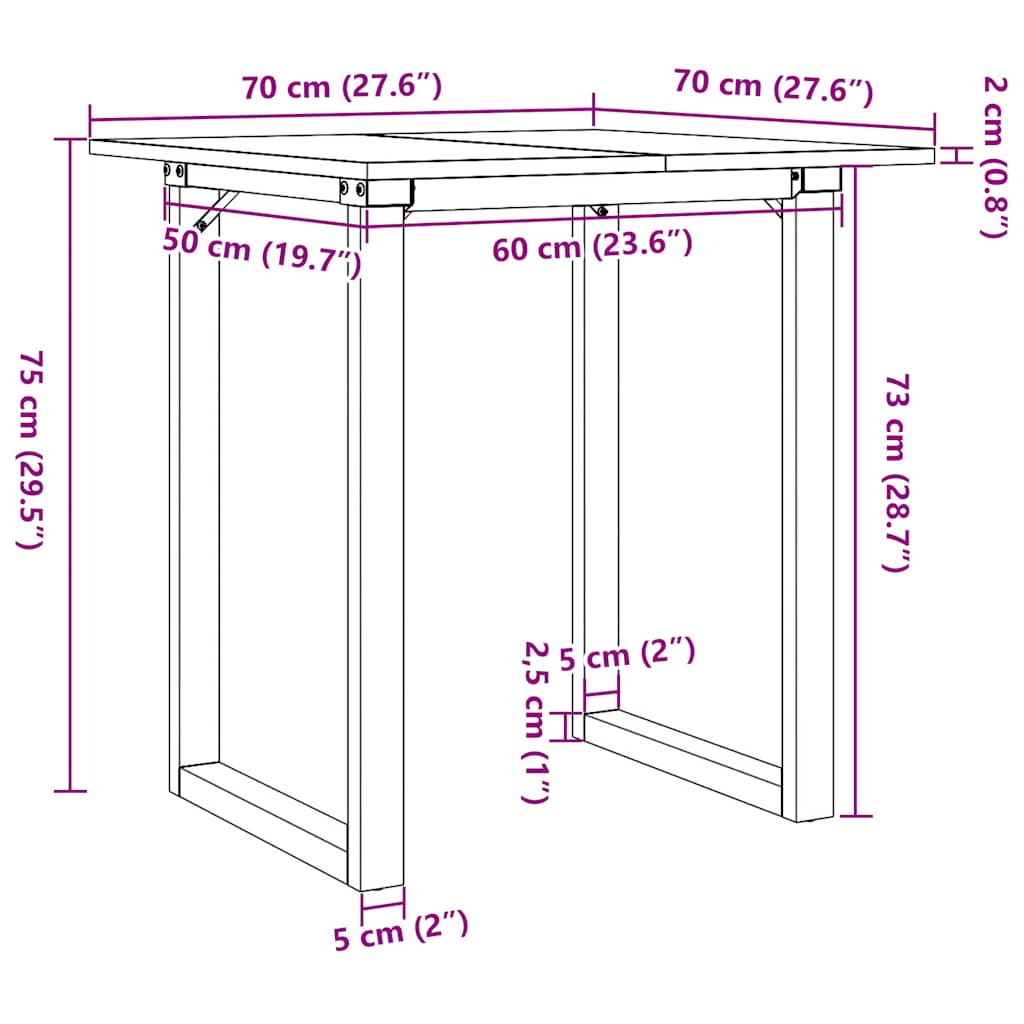 Tömör fenyőfa és acél étkezőasztal O-vázzal 70x70x75 cm 10