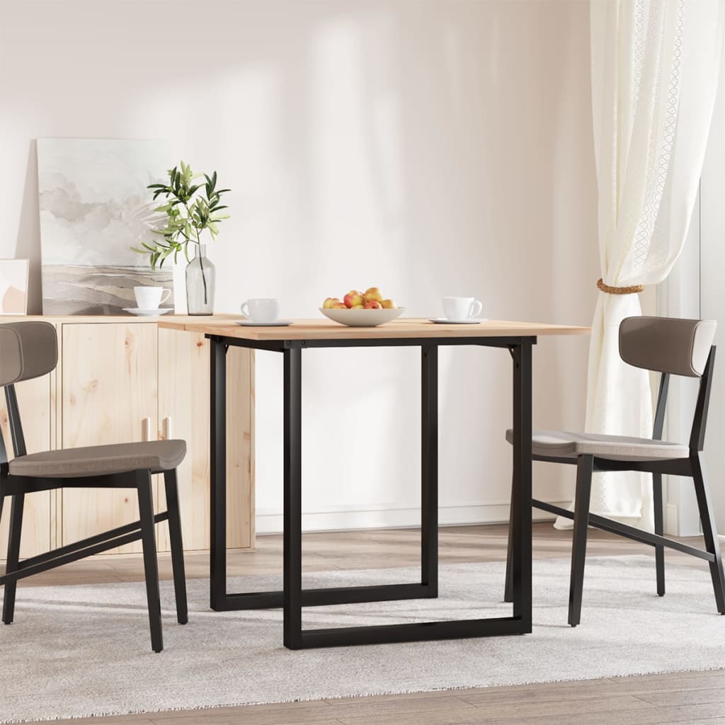 Tömör fenyőfa és acél étkezőasztal O-vázzal 80x80x75 cm 3