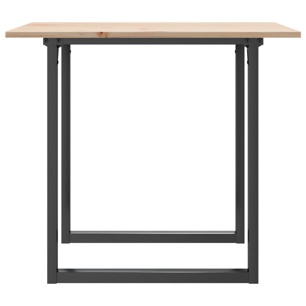Tömör fenyőfa és acél étkezőasztal O-vázzal 80x80x75 cm 5