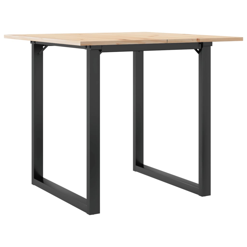 Tömör fenyőfa és acél étkezőasztal O-vázzal 80x80x75 cm 6