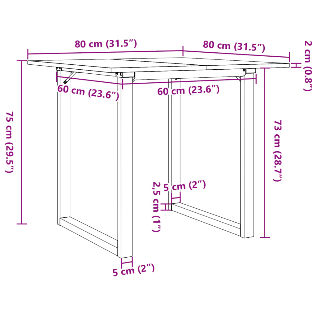 Tömör fenyőfa és acél étkezőasztal O-vázzal 80x80x75 cm 10