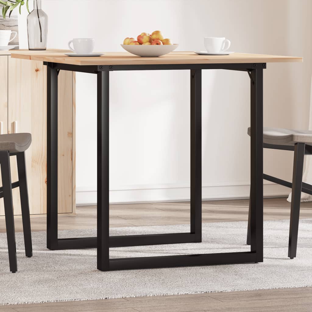Tömör fenyőfa és acél étkezőasztal O-vázzal 80x80x75 cm