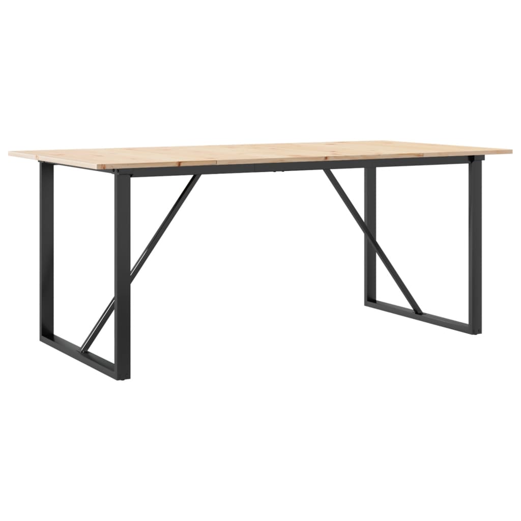 Tömör fenyőfa és acél étkezőasztal O-vázzal 180x90x75 cm 2