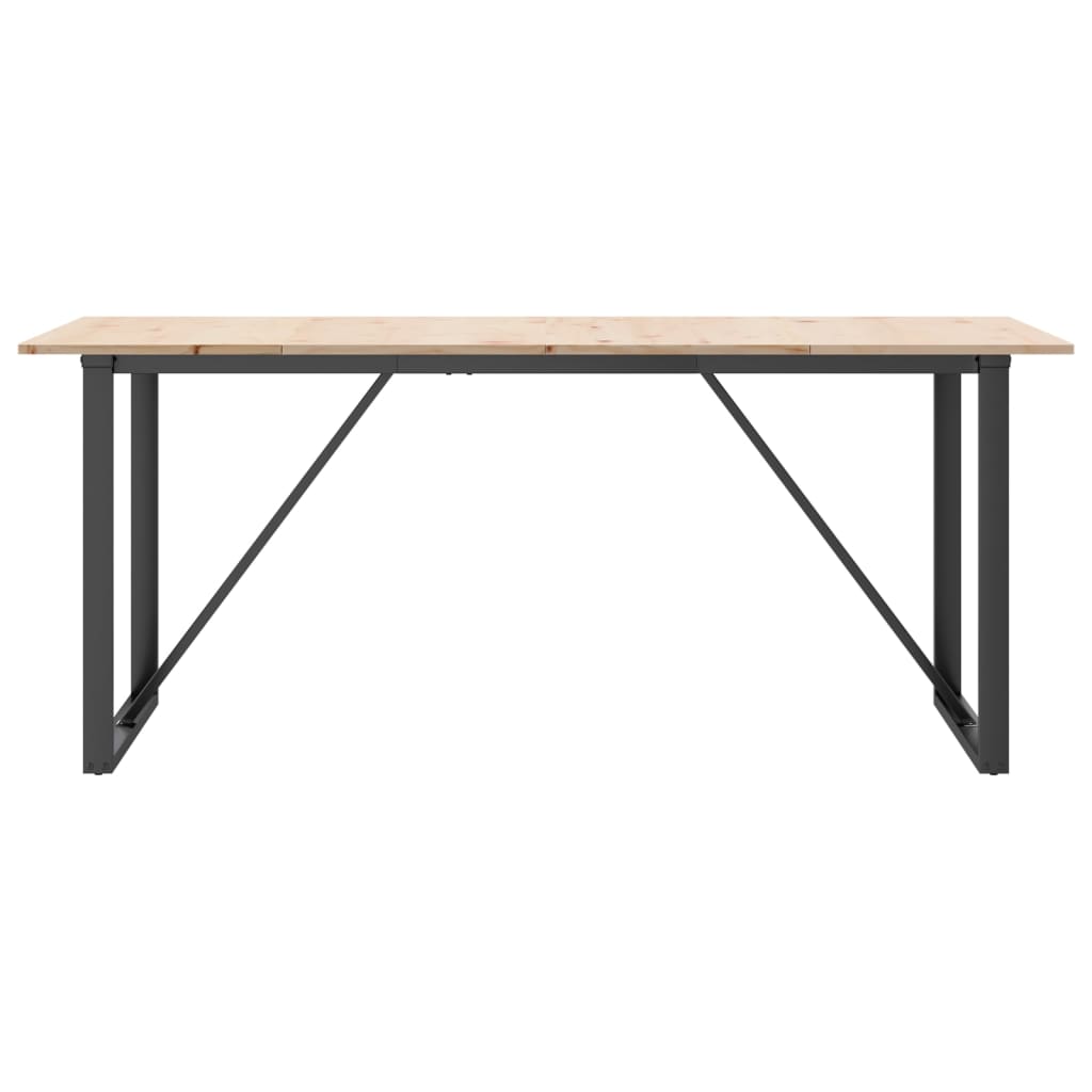 Tömör fenyőfa és acél étkezőasztal O-vázzal 180x90x75 cm 4
