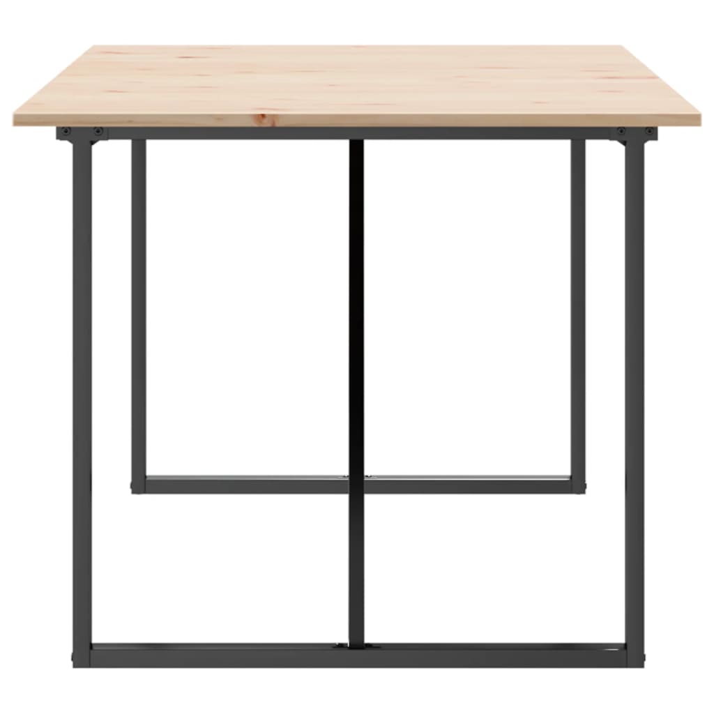 Tömör fenyőfa és acél étkezőasztal O-vázzal 180x90x75 cm 5