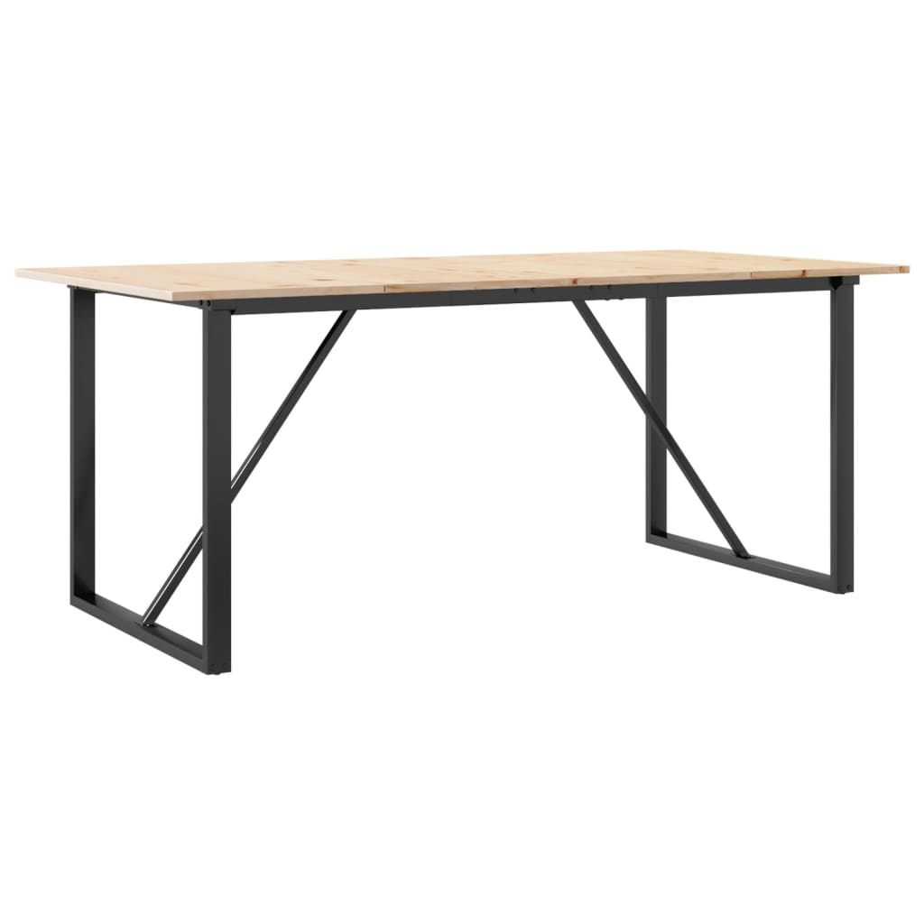Tömör fenyőfa és acél étkezőasztal O-vázzal 180x90x75 cm 6