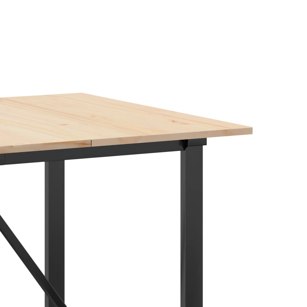 Tömör fenyőfa és acél étkezőasztal O-vázzal 180x90x75 cm 7