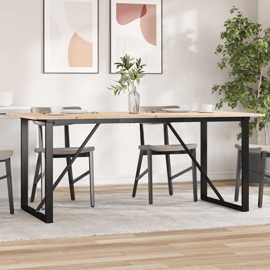 Tömör fenyőfa és acél étkezőasztal O-vázzal 180x90x75 cm