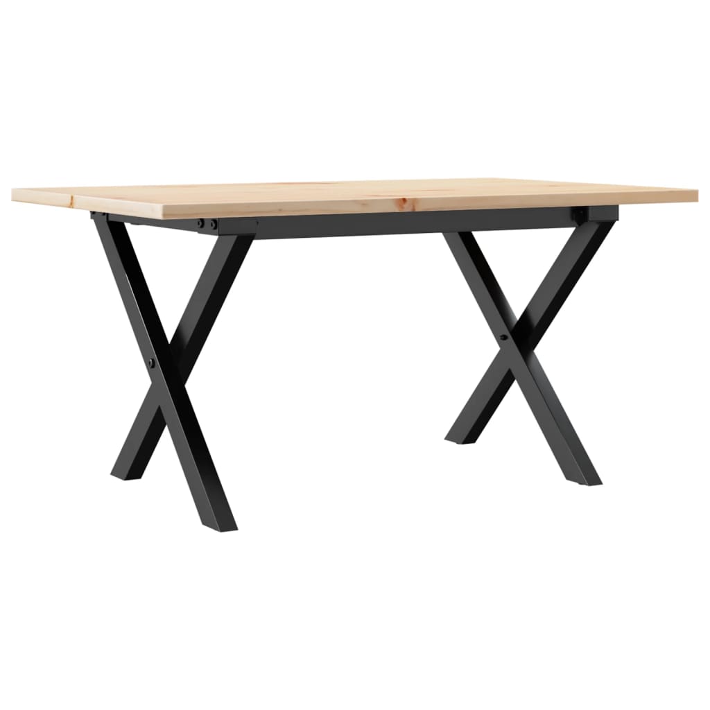 Tömör fenyőfa és acél dohányzóasztal X-vázzal 80x50x40 cm 2