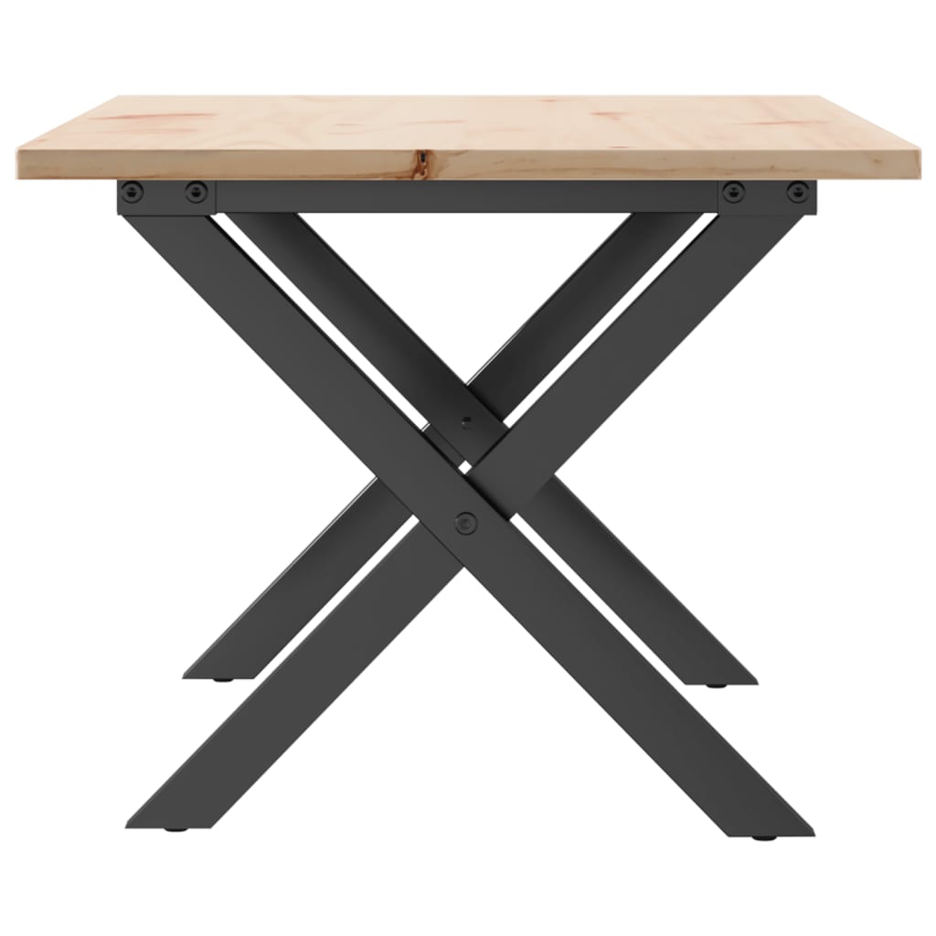 Tömör fenyőfa és acél dohányzóasztal X-vázzal 80x50x40 cm 5