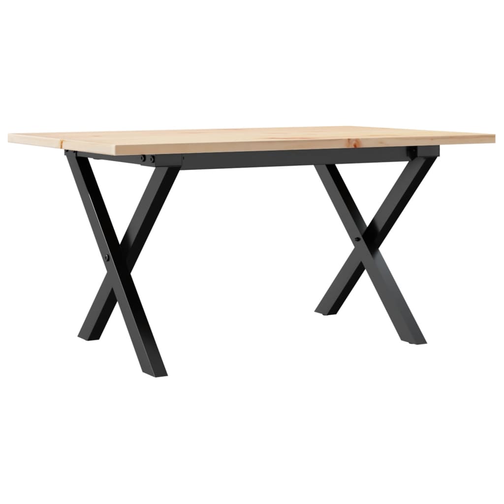 Tömör fenyőfa és acél dohányzóasztal X-vázzal 80x50x40 cm 6
