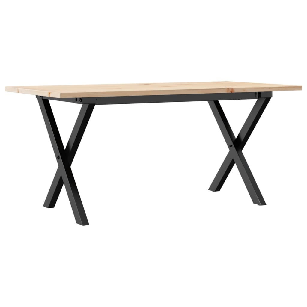 Tömör fenyőfa és acél dohányzóasztal X-vázzal 90x40x45 cm 2
