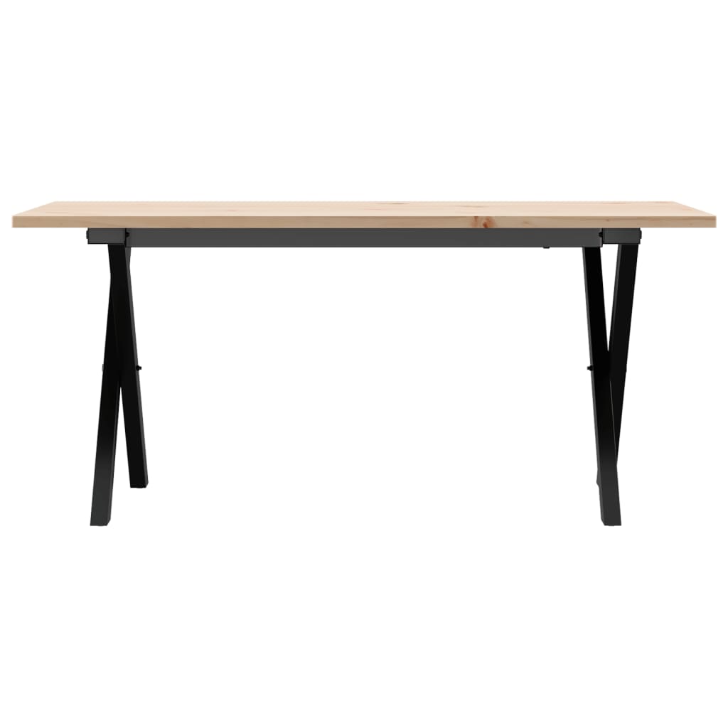 Tömör fenyőfa és acél dohányzóasztal X-vázzal 90x40x45 cm 4