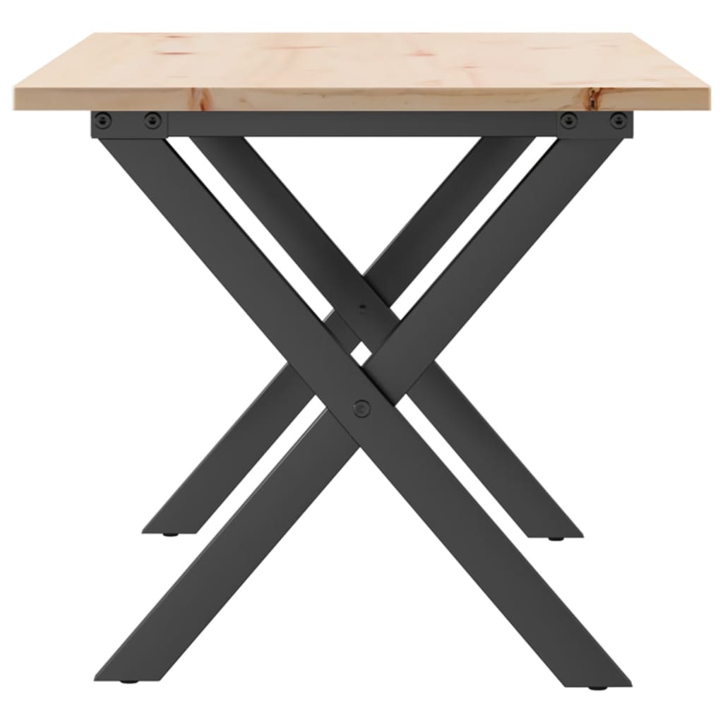 Tömör fenyőfa és acél dohányzóasztal X-vázzal 90x40x45 cm 5
