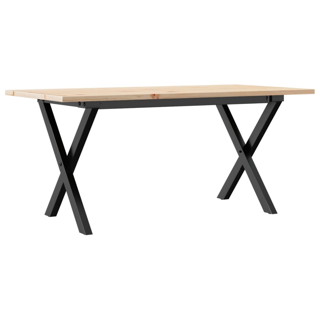 Tömör fenyőfa és acél dohányzóasztal X-vázzal 90x40x45 cm 6