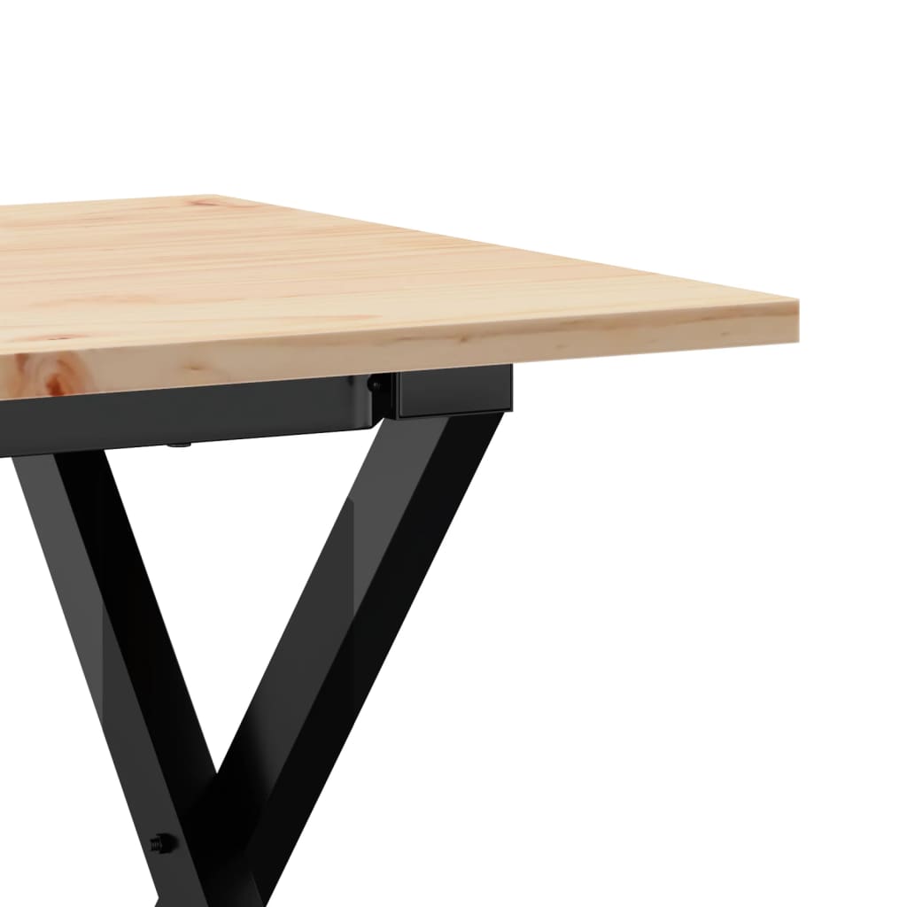 Tömör fenyőfa és acél dohányzóasztal X-vázzal 90x40x45 cm 7