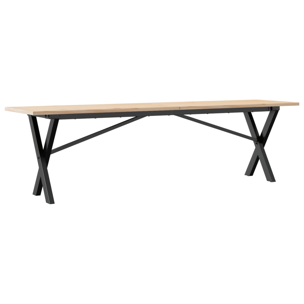 Tömör fenyőfa és acél dohányzóasztal X-vázzal 160x40x45 cm 2
