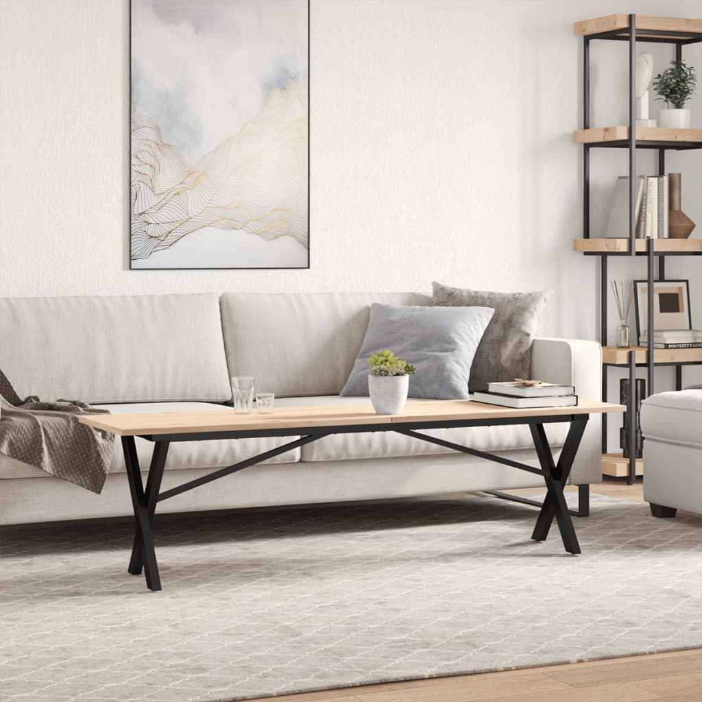 Tömör fenyőfa és acél dohányzóasztal X-vázzal 160x40x45 cm 3