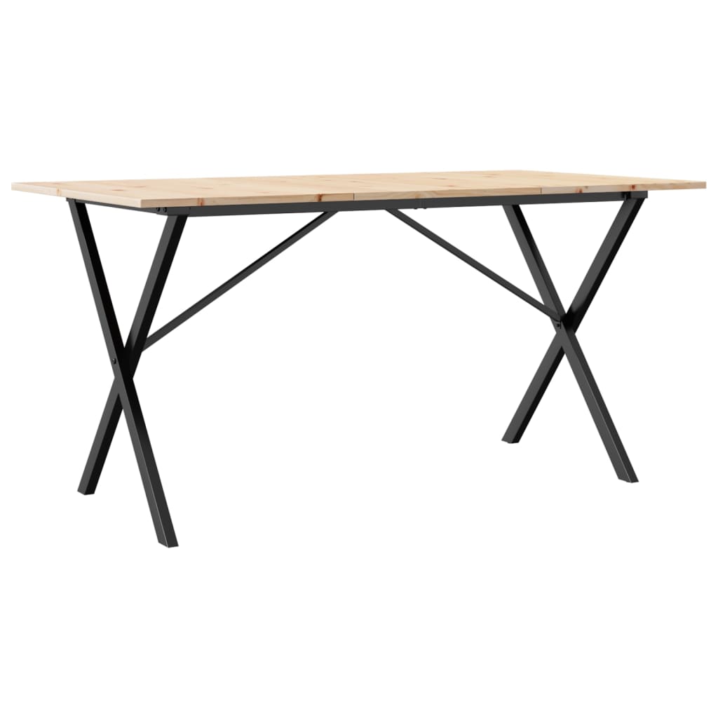 Tömör fenyőfa és acél étkezőasztal X-vázzal 160x80x75 cm 2