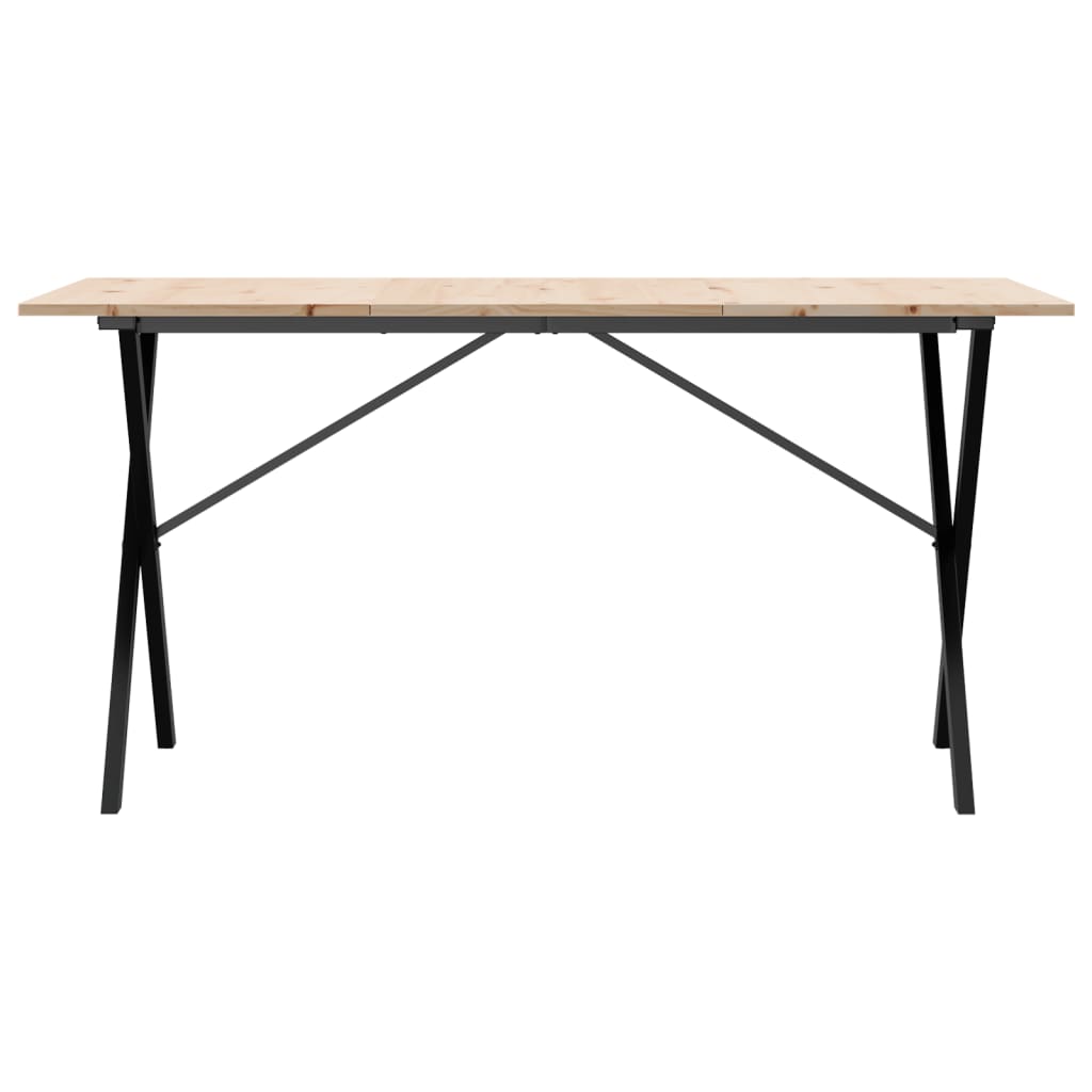 Tömör fenyőfa és acél étkezőasztal X-vázzal 160x80x75 cm 4