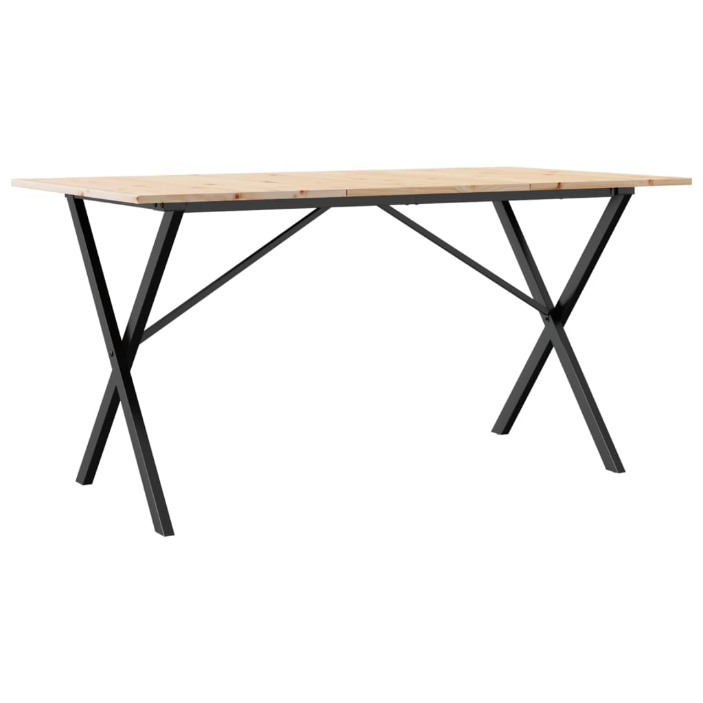 Tömör fenyőfa és acél étkezőasztal X-vázzal 160x80x75 cm 6