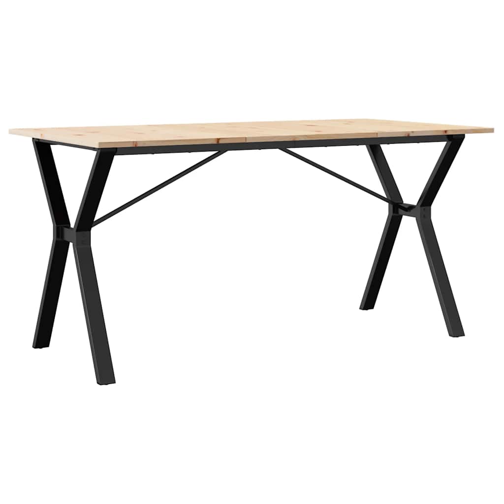 Tömör fenyőfa és acél étkezőasztal Y-vázzal 140x80x75 cm 2