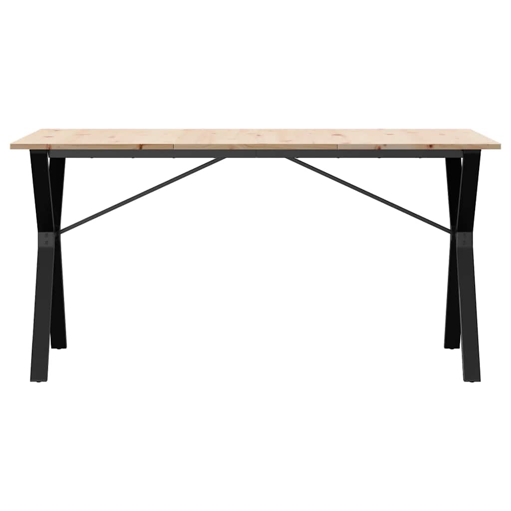 Tömör fenyőfa és acél étkezőasztal Y-vázzal 140x80x75 cm 4