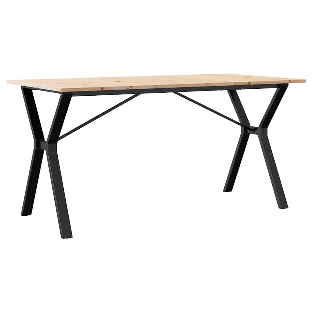 Tömör fenyőfa és acél étkezőasztal Y-vázzal 140x80x75 cm 6