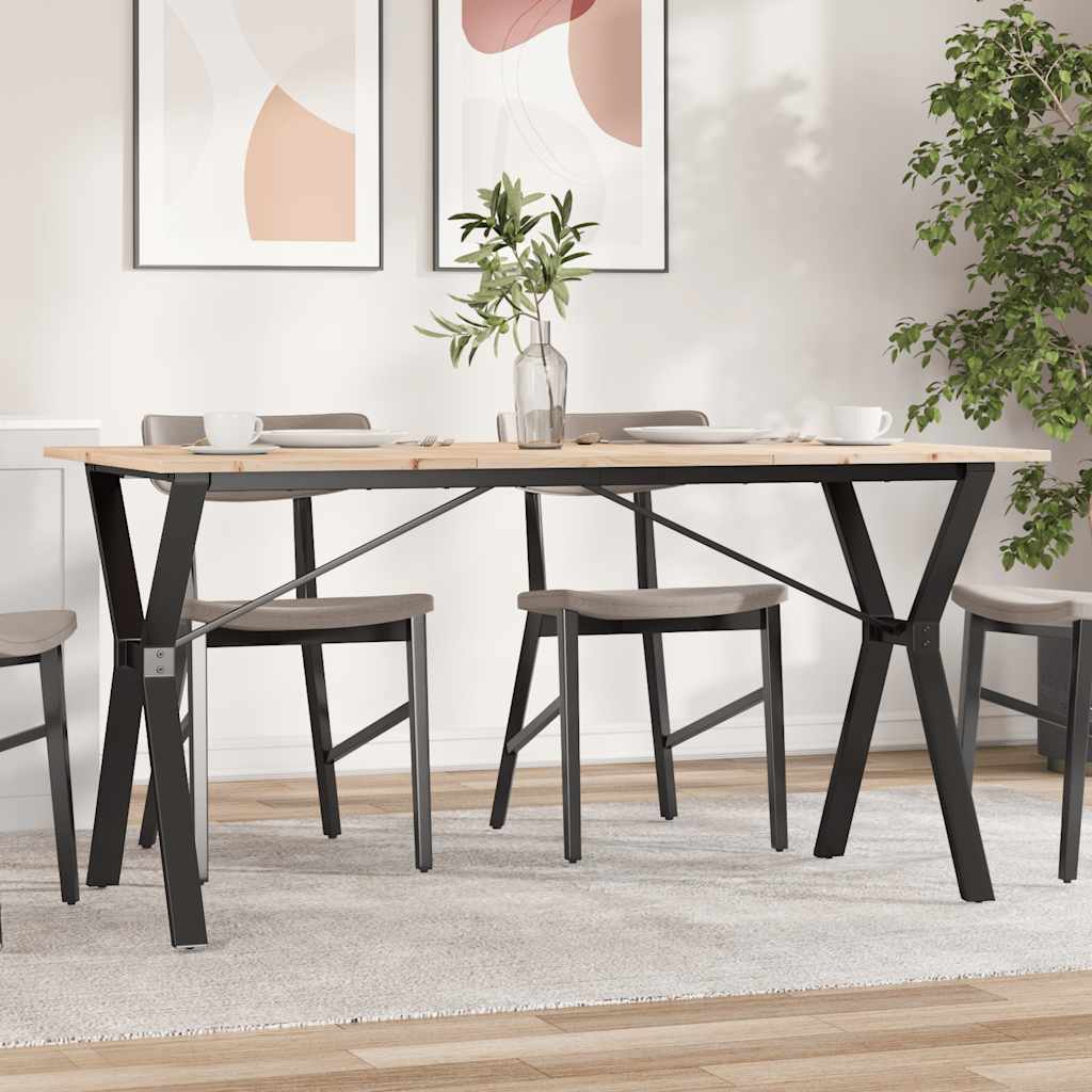 Tömör fenyőfa és acél étkezőasztal Y-vázzal 140x80x75 cm