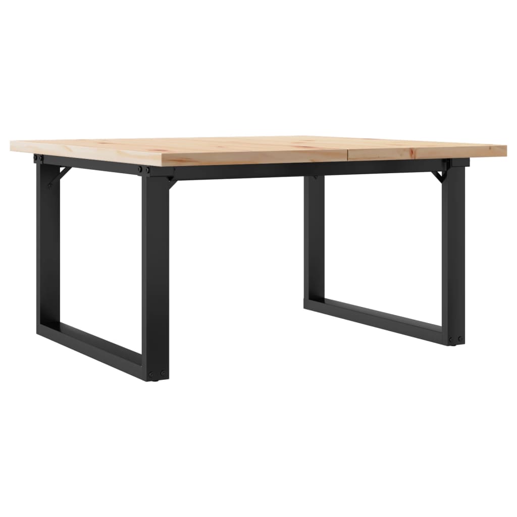 Tömör fenyőfa és acél O-vázú dohányzóasztal 80x80x45,5 cm 2