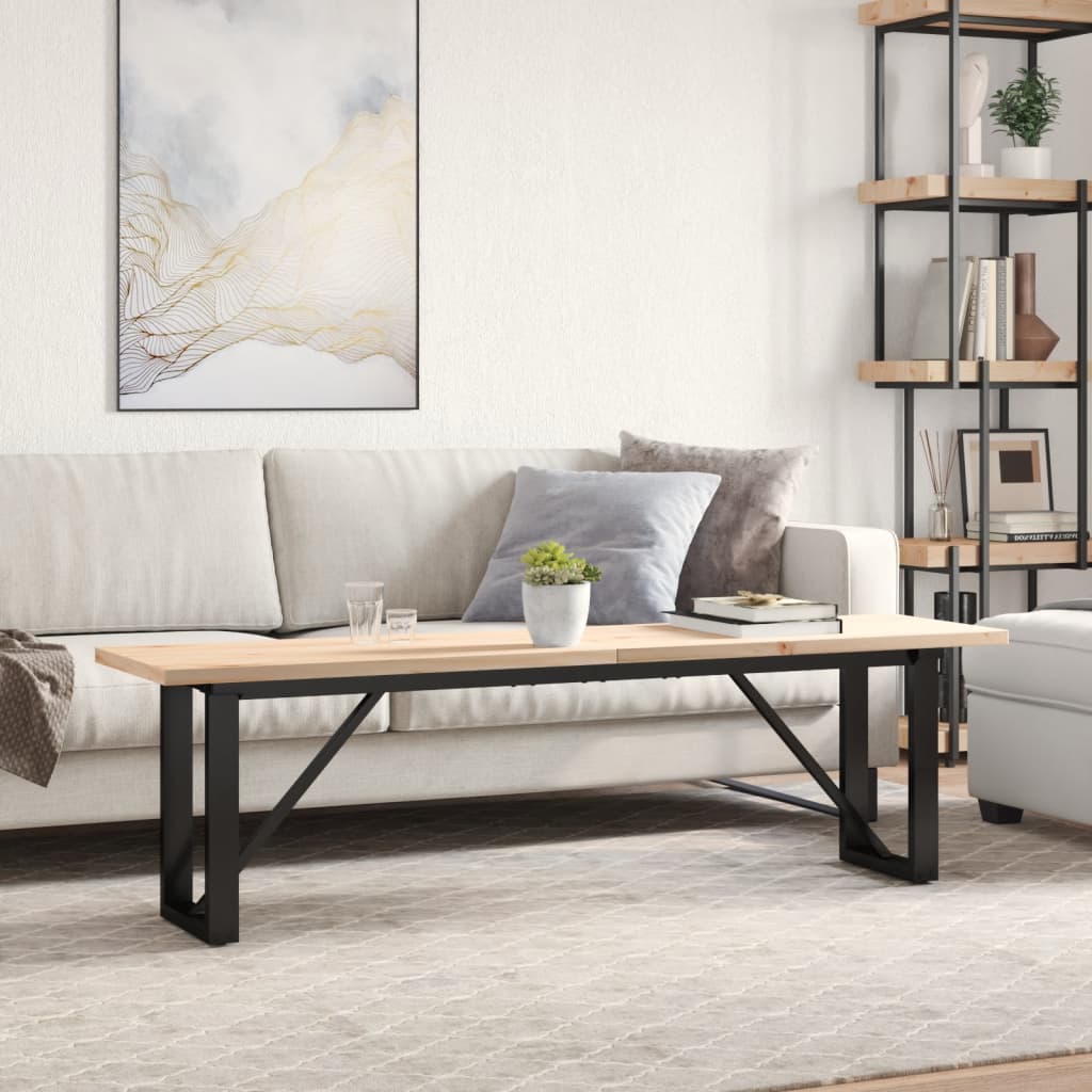 Tömör fenyőfa és acél O-vázú dohányzóasztal 160x40x45,5 cm 3