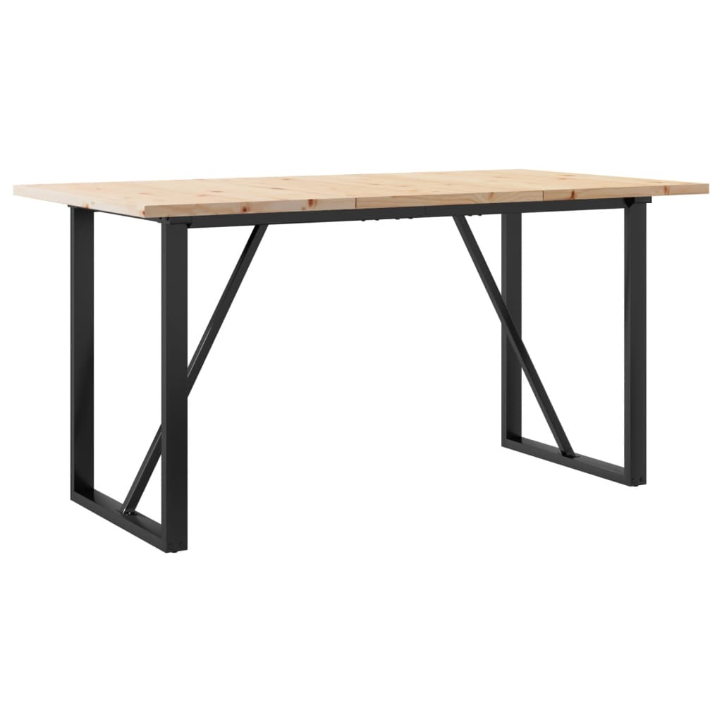 Tömör fenyőfa és acél étkezőasztal O-vázzal 160x80x75,5 cm 2