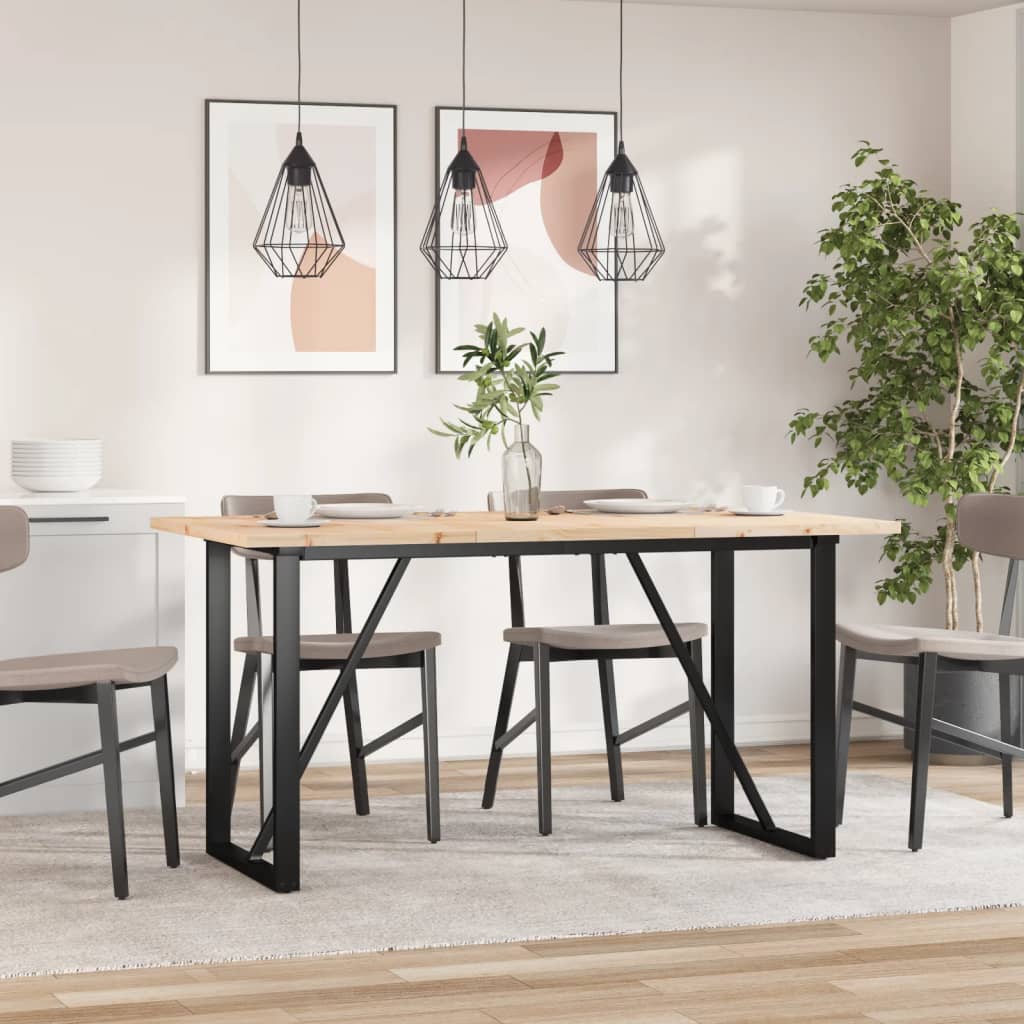 Tömör fenyőfa és acél étkezőasztal O-vázzal 160x80x75,5 cm 3