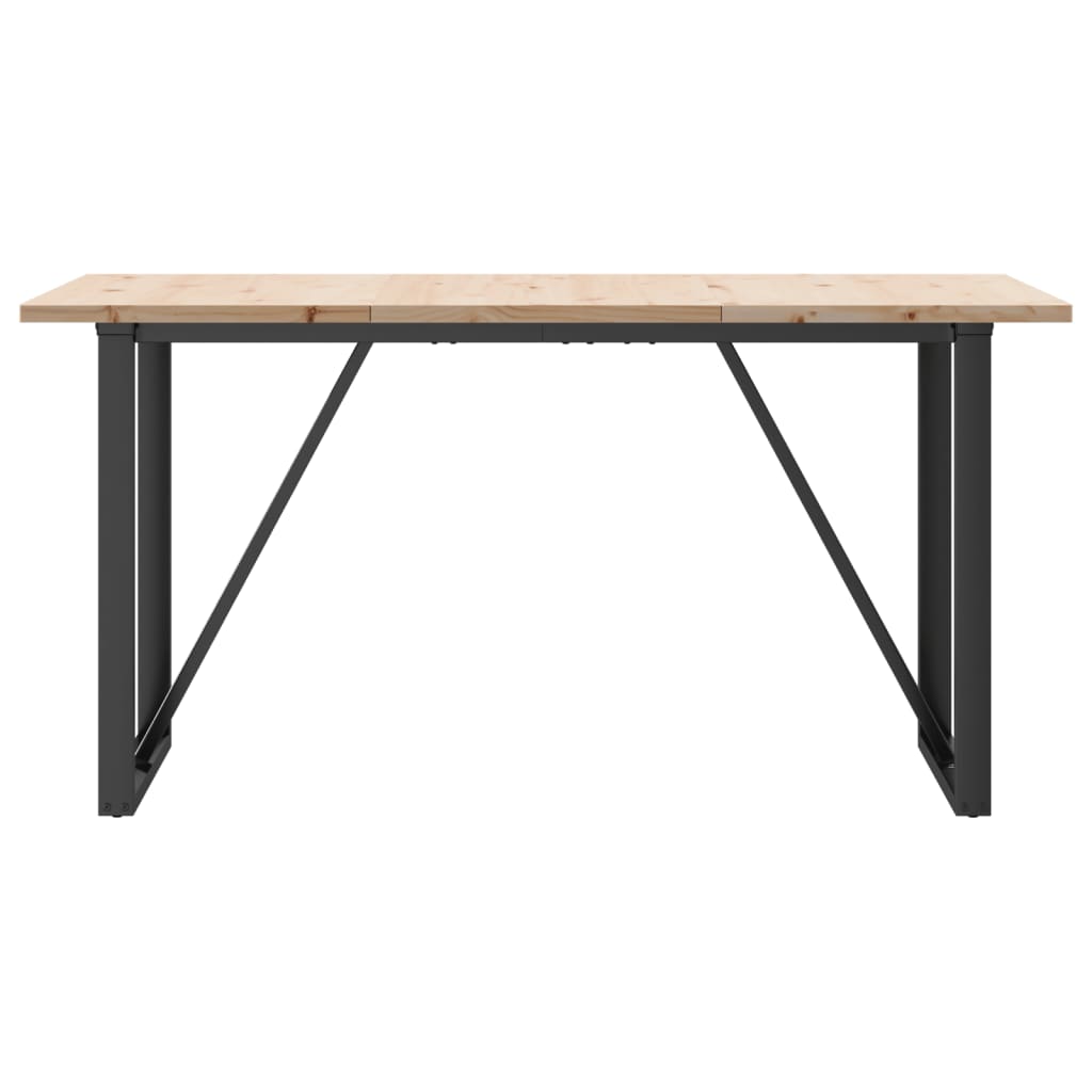 Tömör fenyőfa és acél étkezőasztal O-vázzal 160x80x75,5 cm 4